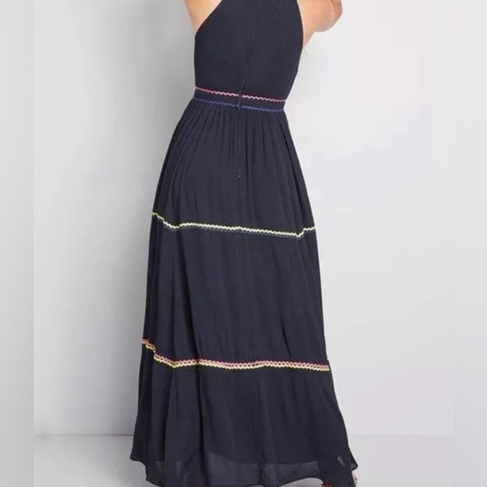 Modcloth Women's Size 2 XS Yes‎ to Festive Maxi Dress Navy Gauze RicRac Tiered - Picture 3 of 16